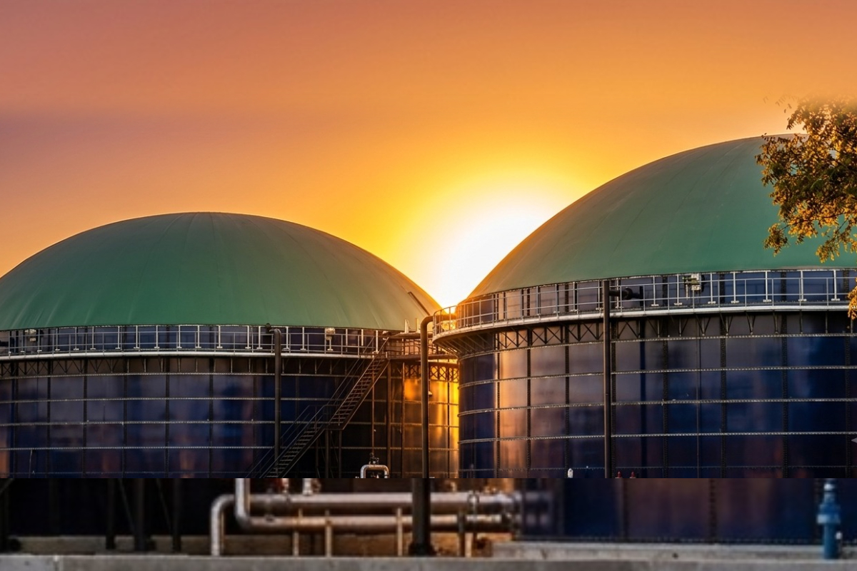 Double membrane biogas gas holder dome